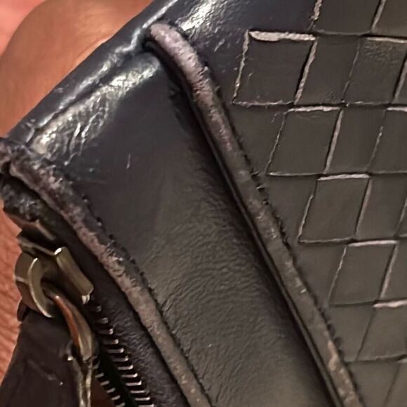 Bottega Veneta Double Zipper Foldover Clutch Wallet Navy Blue Woven Leather - Picture 9 of 14